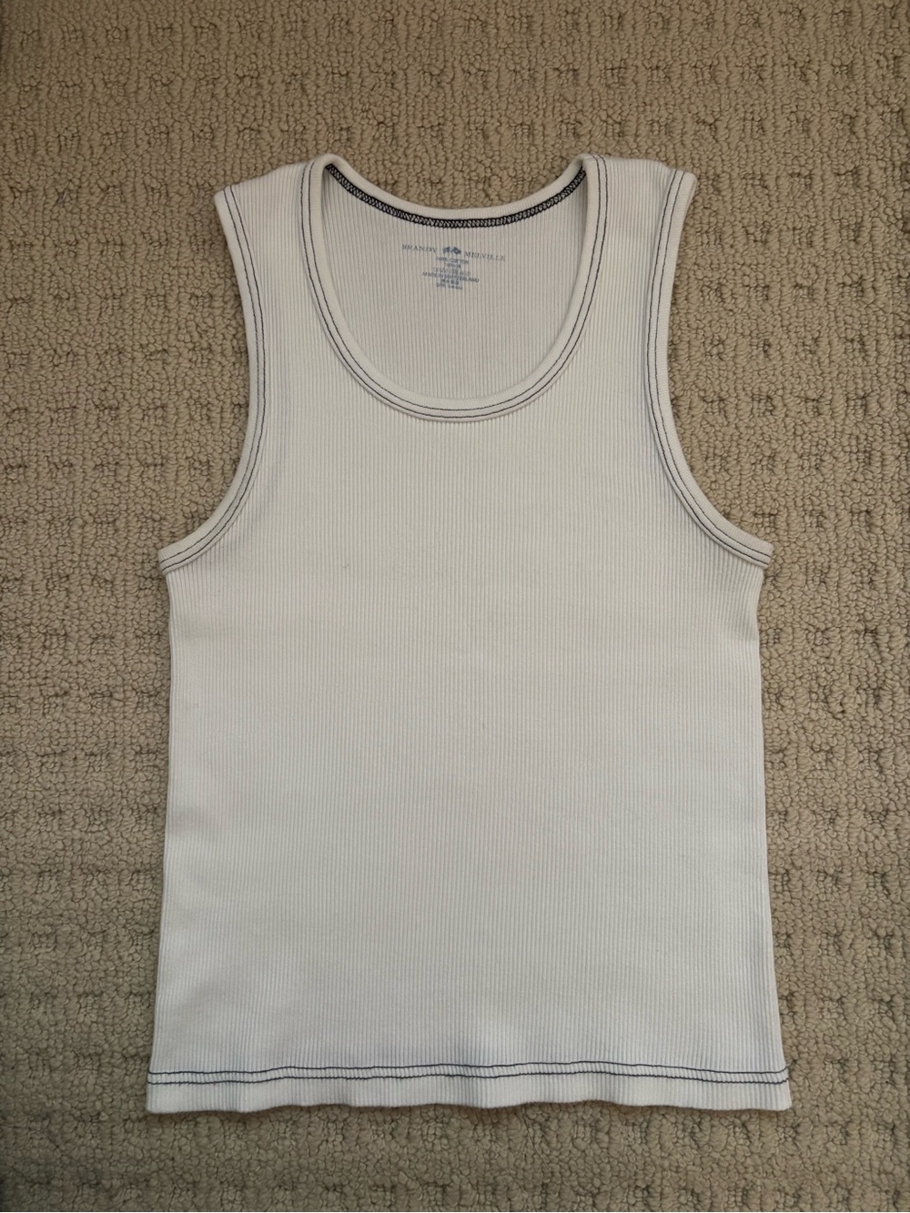 Brandy Melville White Ribbed Tank Top with Contrast Stitching